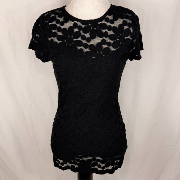 INC International Concepts Tops - INC International Concepts Women's Short Sleeve Lace Top with Liner | Black | Sm